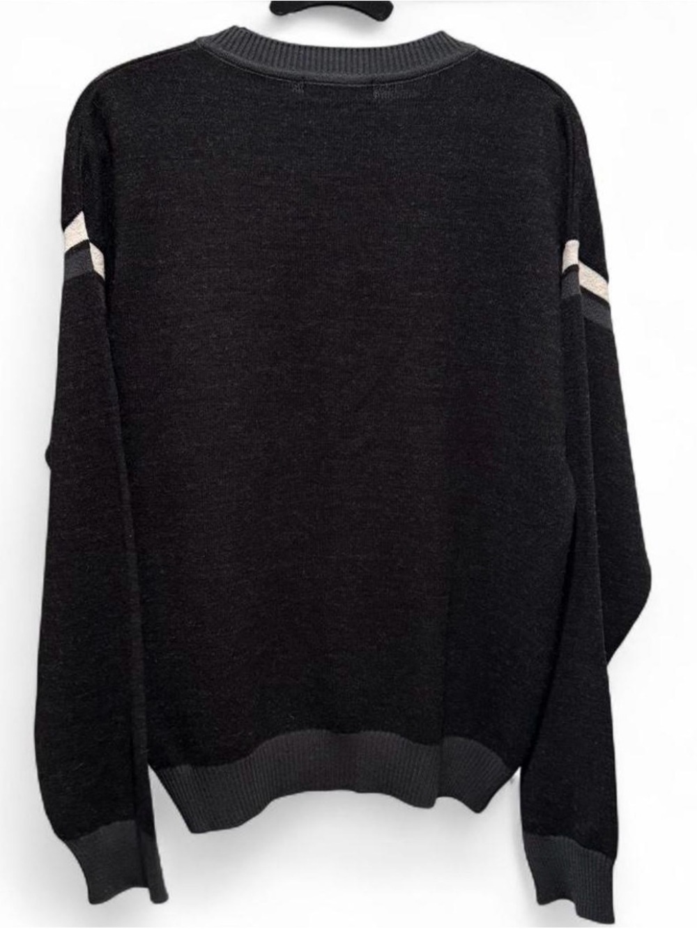 Besle Men's Black V-Neck Sweater with Contrast Stripe - Picture 5 of 6